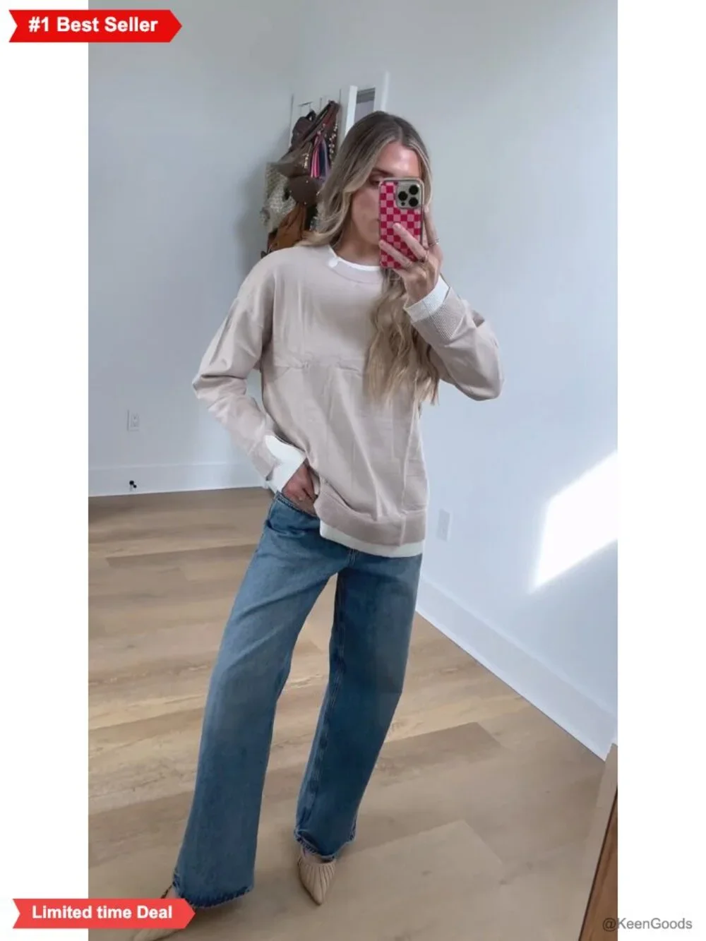 Womens Oversized Cut-Out Knit Sweater Crew Neck Pullover for Fall Winter